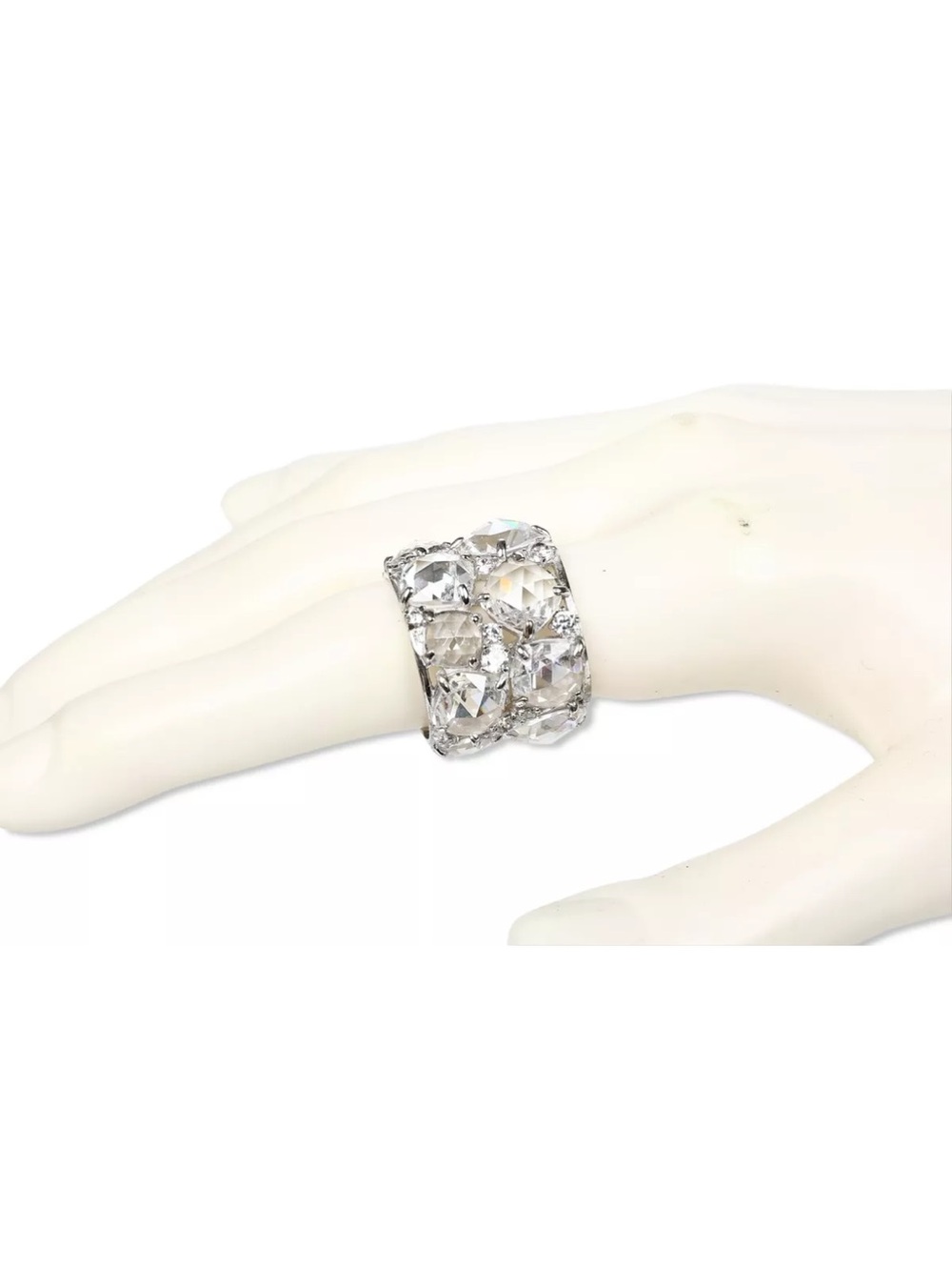 Wide Band Statement Ring - Clear/Silver